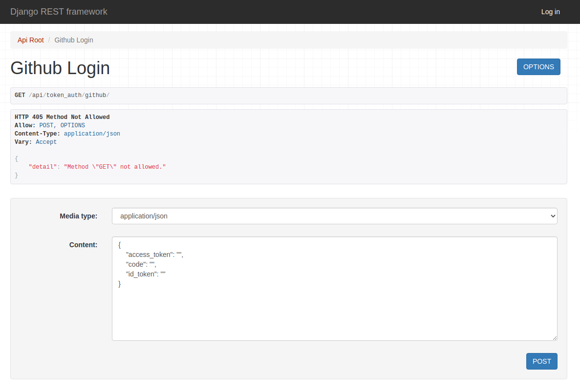 Image of GitHub Login View in drf